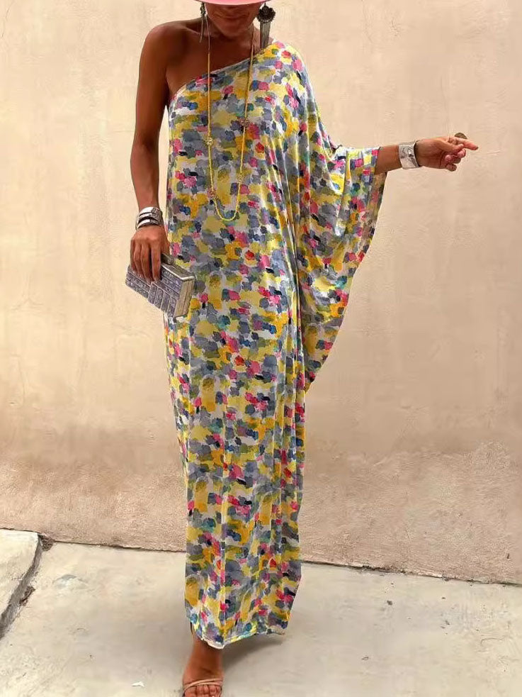 Casual Holiday Ink-dye Print Off-shoulder Maxi Dress Olympus London