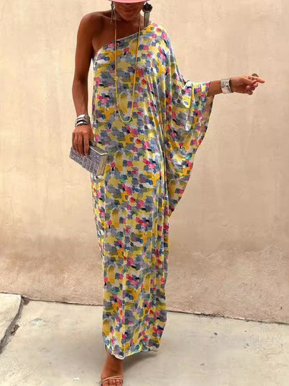 Casual Holiday Ink-dye Print Off-shoulder Maxi Dress Olympus London