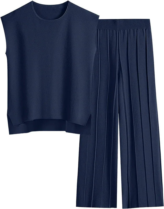Alvira Women's Two-Piece Set – Relaxed Top & Wide-Leg Trousers