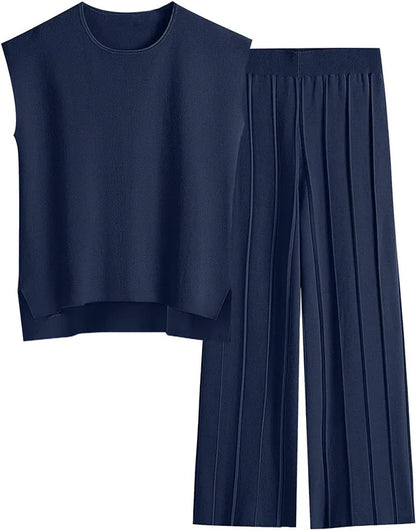 Alvira Women's Two-Piece Set – Relaxed Top & Wide-Leg Trousers