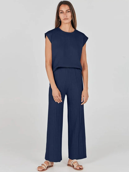 Alvira Women's Two-Piece Set – Relaxed Top & Wide-Leg Trousers