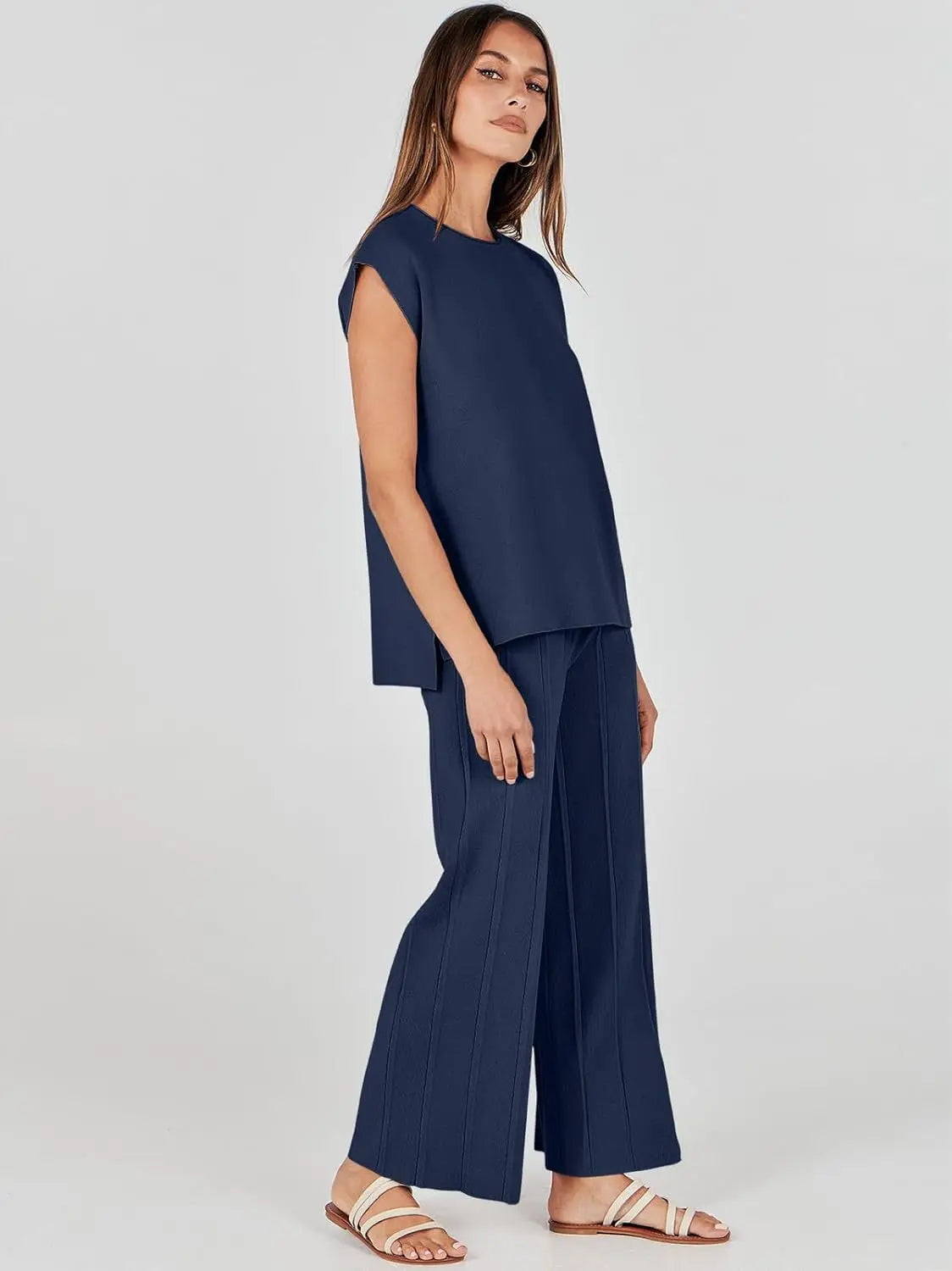 Alvira Women's Two-Piece Set – Relaxed Top & Wide-Leg Trousers