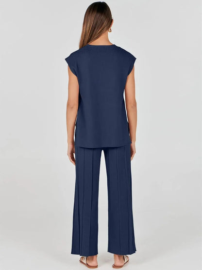 Alvira Women's Two-Piece Set – Relaxed Top & Wide-Leg Trousers