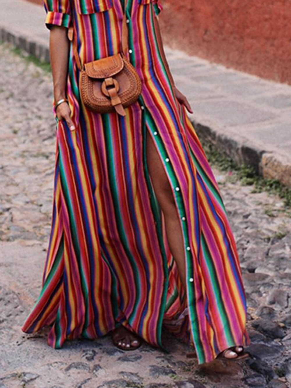 Casual Striped Printed Shirt Maxi Skirt Olympus London