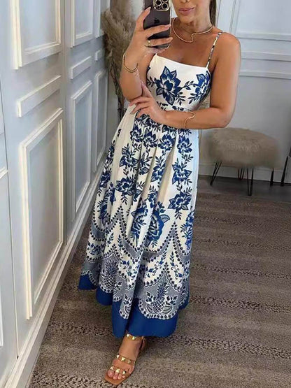 Ethnic Floral Print Back Smocked Loose Midi Dress Olympus London