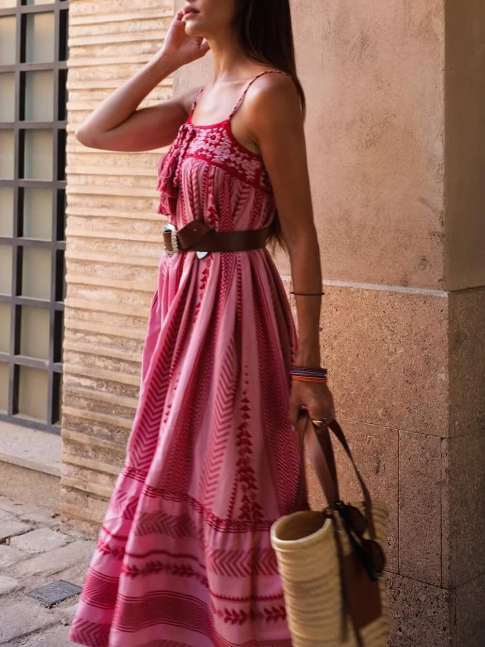 Crochet Patchwork Ethnic Style Knitted Slip Maxi Dress Olympus London
