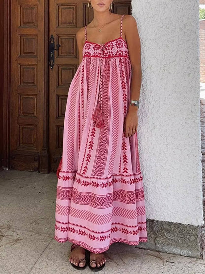 Crochet Patchwork Ethnic Style Knitted Slip Maxi Dress Olympus London