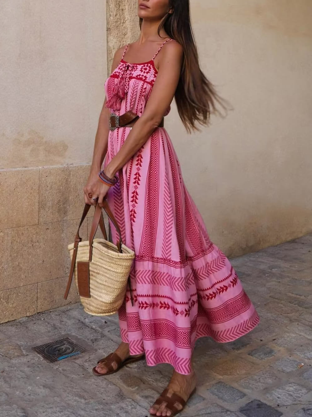 Crochet Patchwork Ethnic Style Knitted Slip Maxi Dress Olympus London