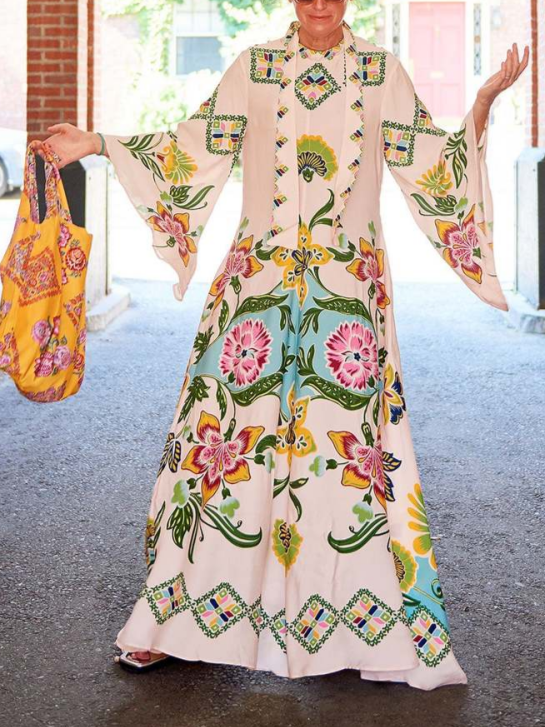Exquisite Sunshine Floral Print Flowing Maxi Dress Olympus London