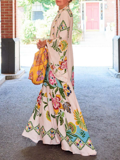 Exquisite Sunshine Floral Print Flowing Maxi Dress Olympus London
