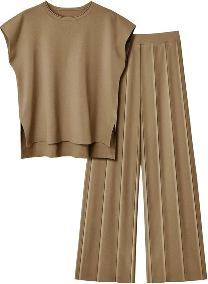 Alvira Women's Two-Piece Set – Relaxed Top & Wide-Leg Trousers
