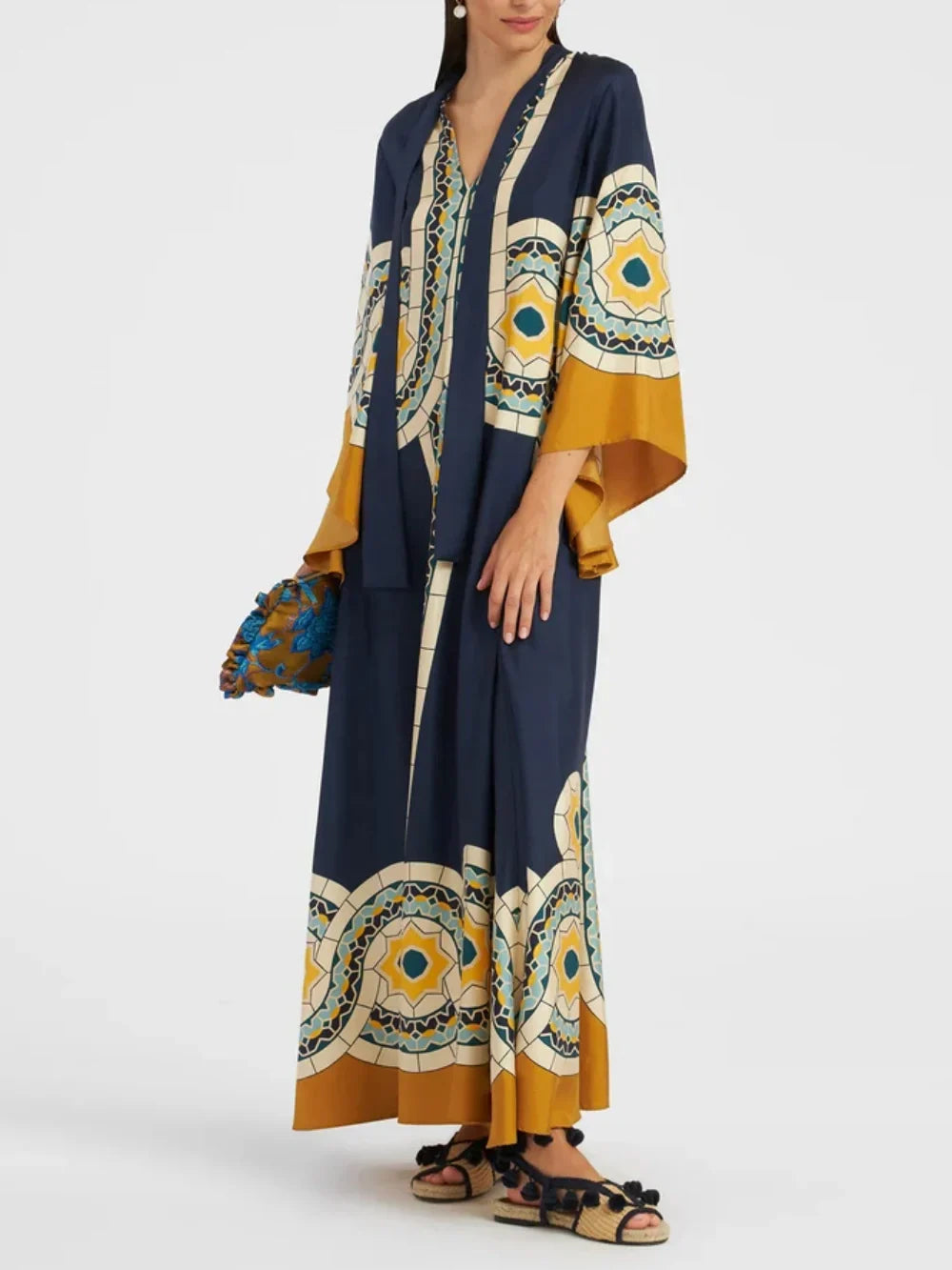 Twill Art Deco Print Maxi Dress Olympus London