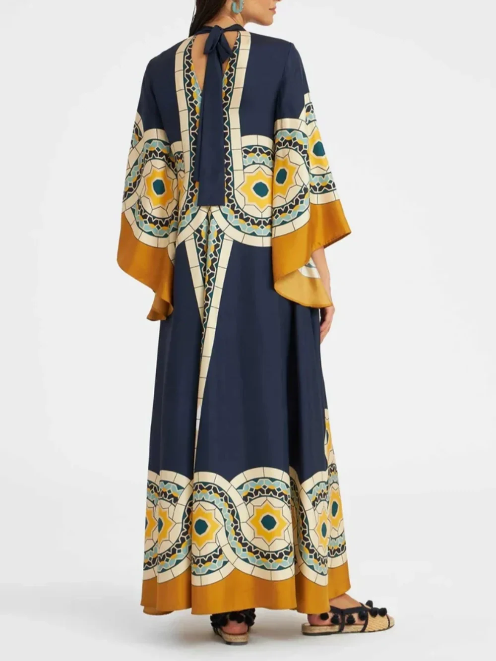 Twill Art Deco Print Maxi Dress Olympus London