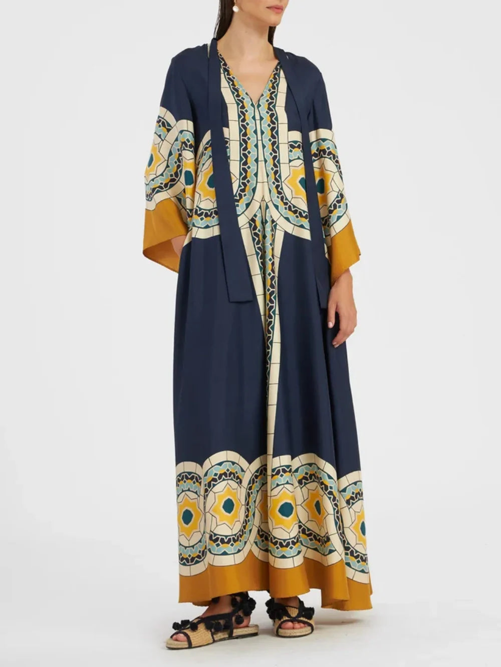 Twill Art Deco Print Maxi Dress Olympus London