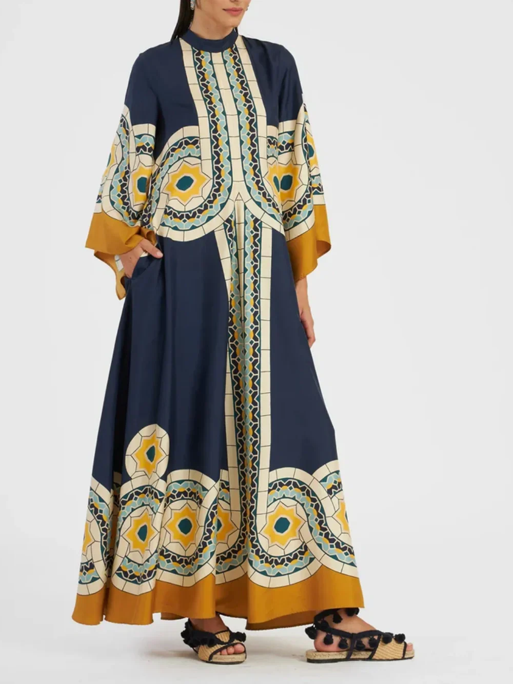 Twill Art Deco Print Maxi Dress Olympus London