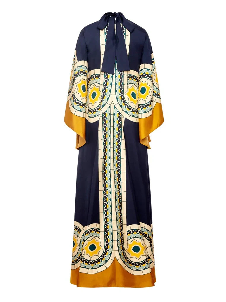 Twill Art Deco Print Maxi Dress Olympus London