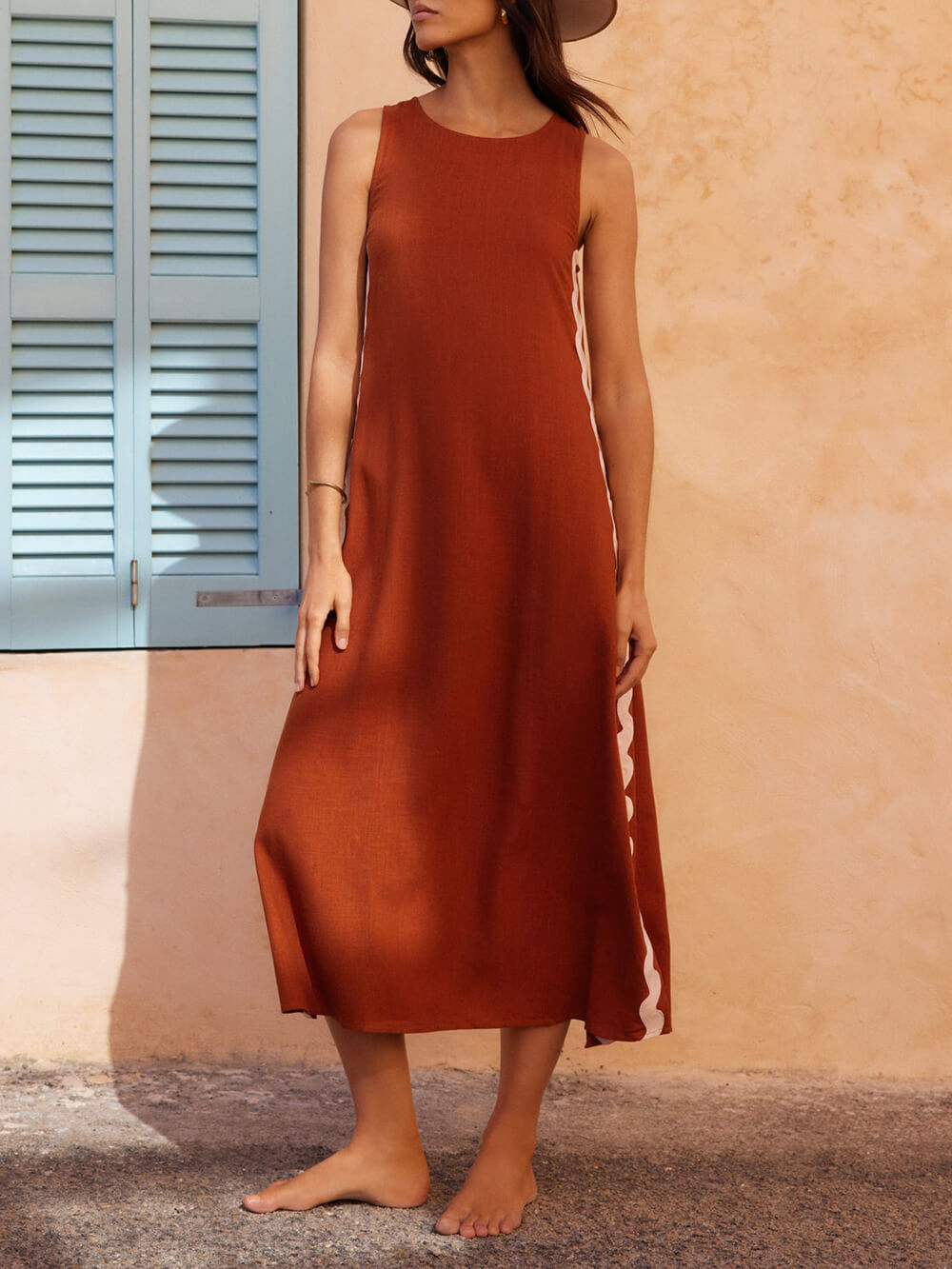 Stripes Side Wave Embellished Side Slit Loose Dress Olympus London