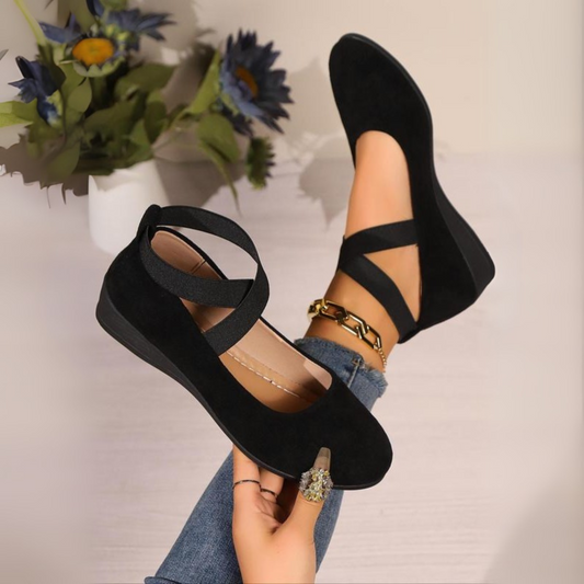 Women's Closed-Toe Wedge Ballerina Shoes with Cushioned Insole for Work and Everyday