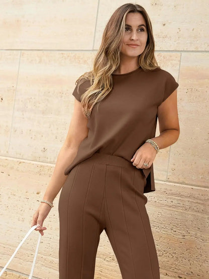 Alvira Women's Two-Piece Set – Relaxed Top & Wide-Leg Trousers