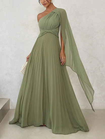 Elegant Flowing Pleated Off-the-Shoulder Maxi Dress