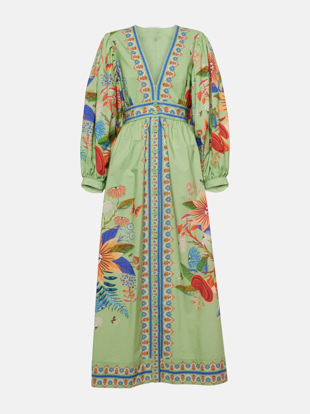 Delicate Floral V-Neck Single Breasted Midi Dress Olympus London