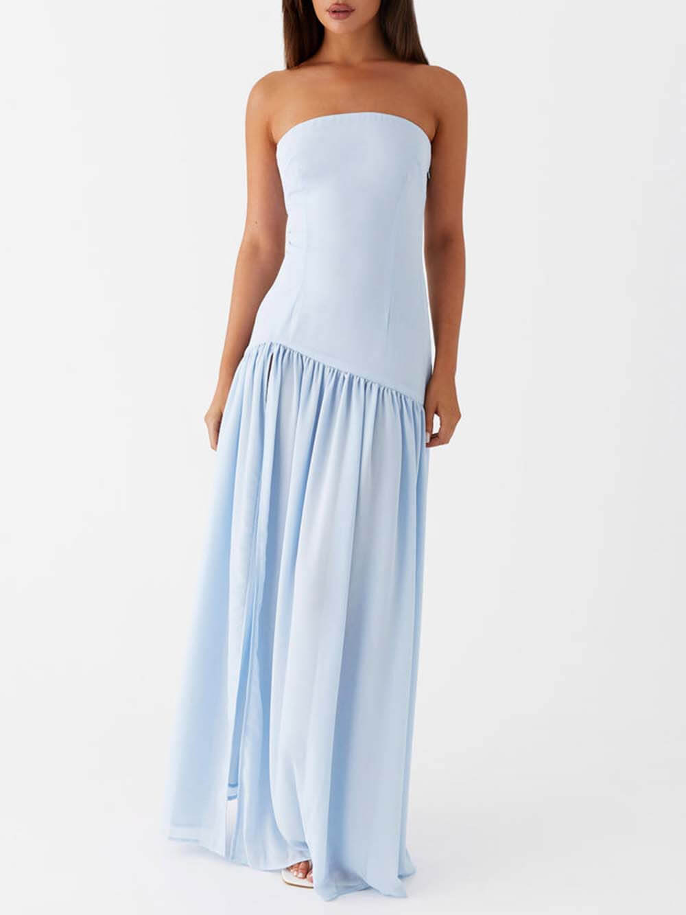 Exquisite Backless Pleats Strapless Maxi Dress Olympus London