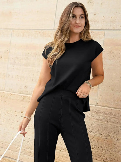 Alvira Women's Two-Piece Set – Relaxed Top & Wide-Leg Trousers