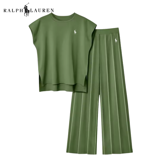 Alvira women's two-piece set, relaxed top and wide-leg trousers – Green