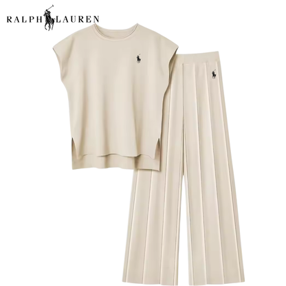 Alvira women's two-piece set, relaxed top and wide-leg trousers – Beige