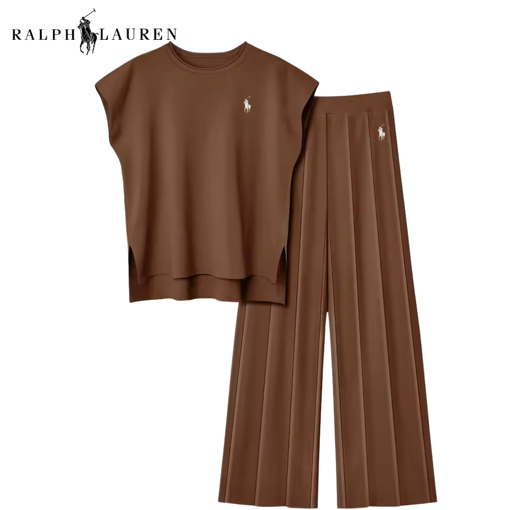 Alvira women's two-piece set, relaxed top and wide-leg trousers – Brown