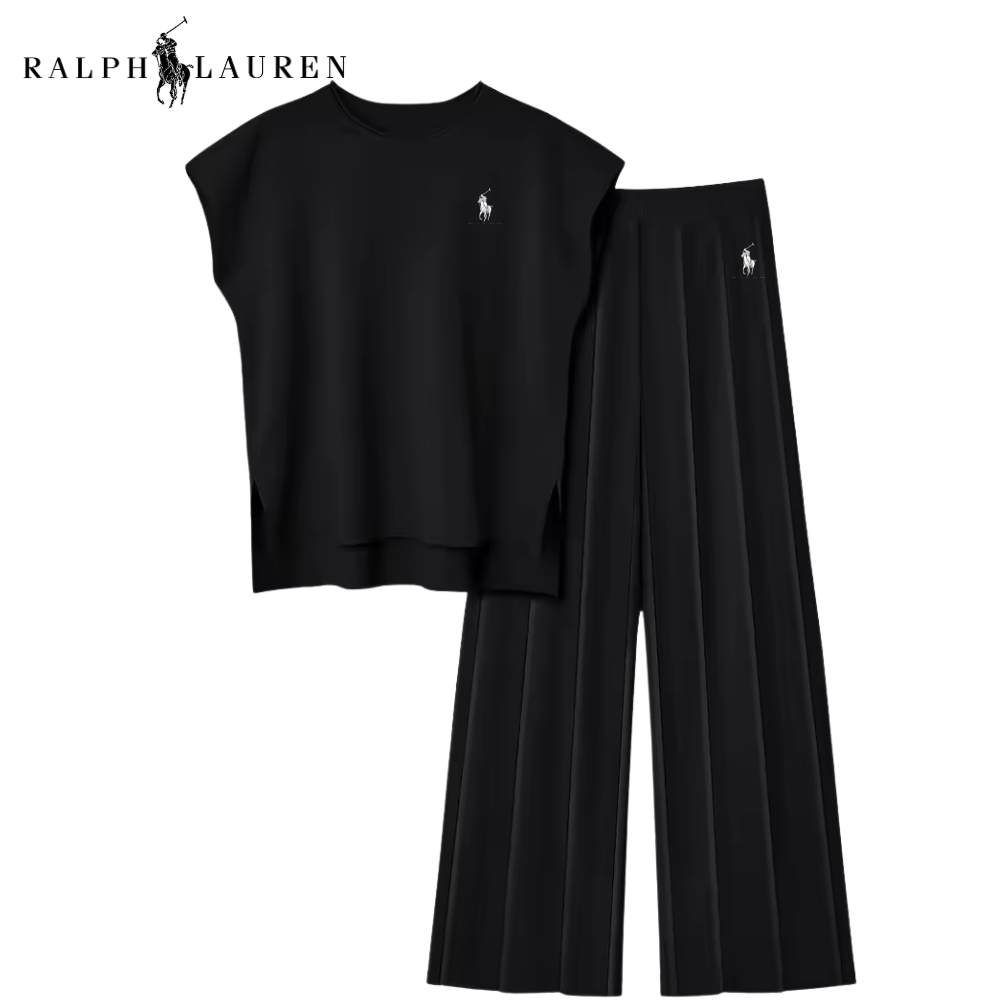 Alvira women's two-piece set, relaxed top and wide-leg trousers – Black