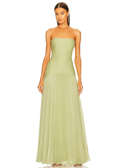 Anna | Women's Strapless Pleated Maxi Wedding Guest Dress 0