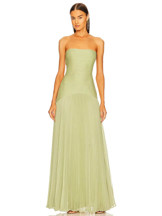 Anna | Women's Strapless Pleated Maxi Wedding Guest Dress 0