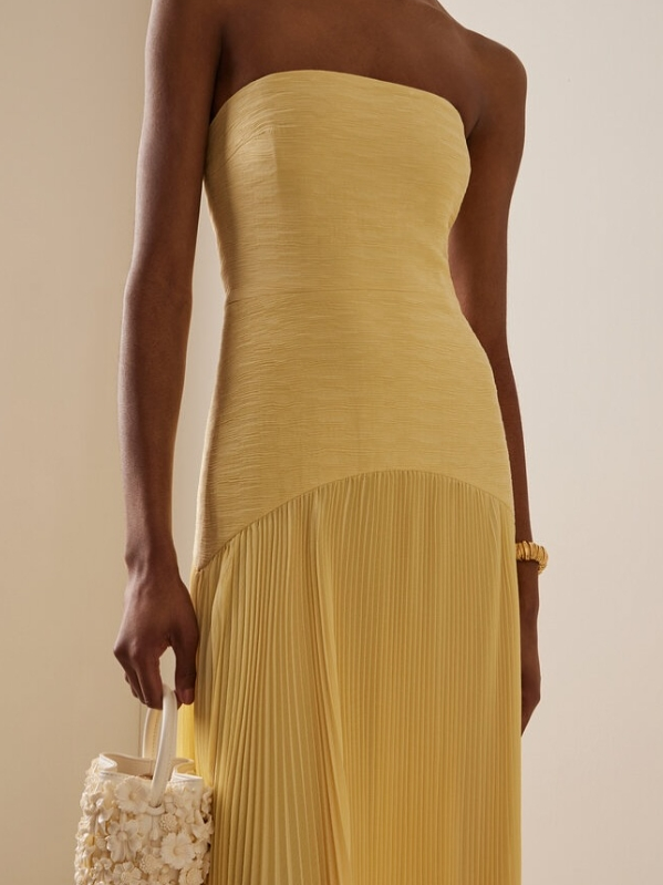 Anna | Women's Strapless Pleated Maxi Wedding Guest Dress 3