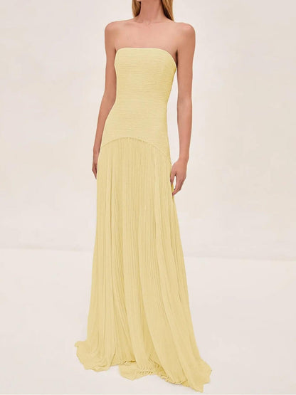 Anna | Women's Strapless Pleated Maxi Wedding Guest Dress 5