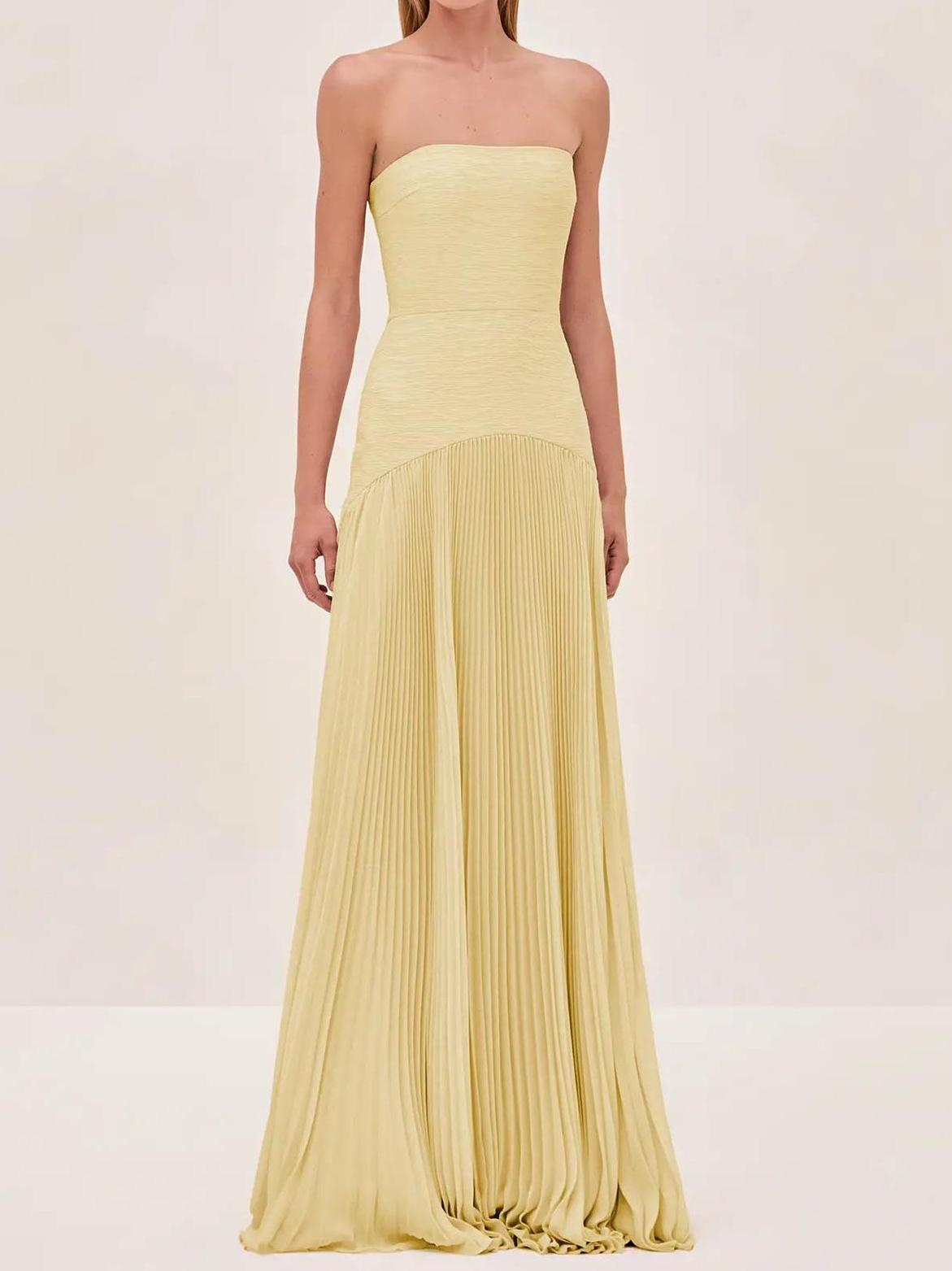 Anna | Women's Strapless Pleated Maxi Wedding Guest Dress 6