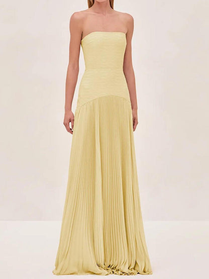 Anna | Women's Strapless Pleated Maxi Wedding Guest Dress 6