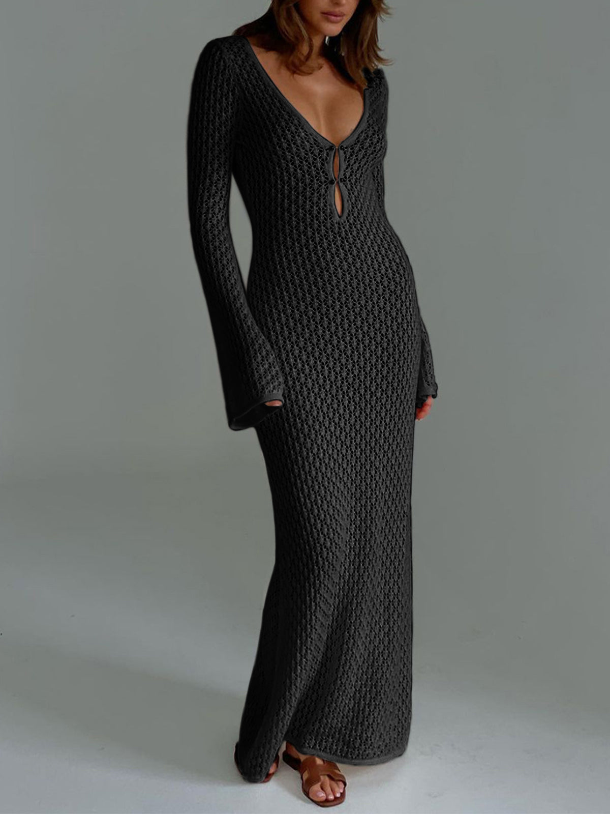 Cover Up Long Sleeve Open Back Long Dress Olympus London