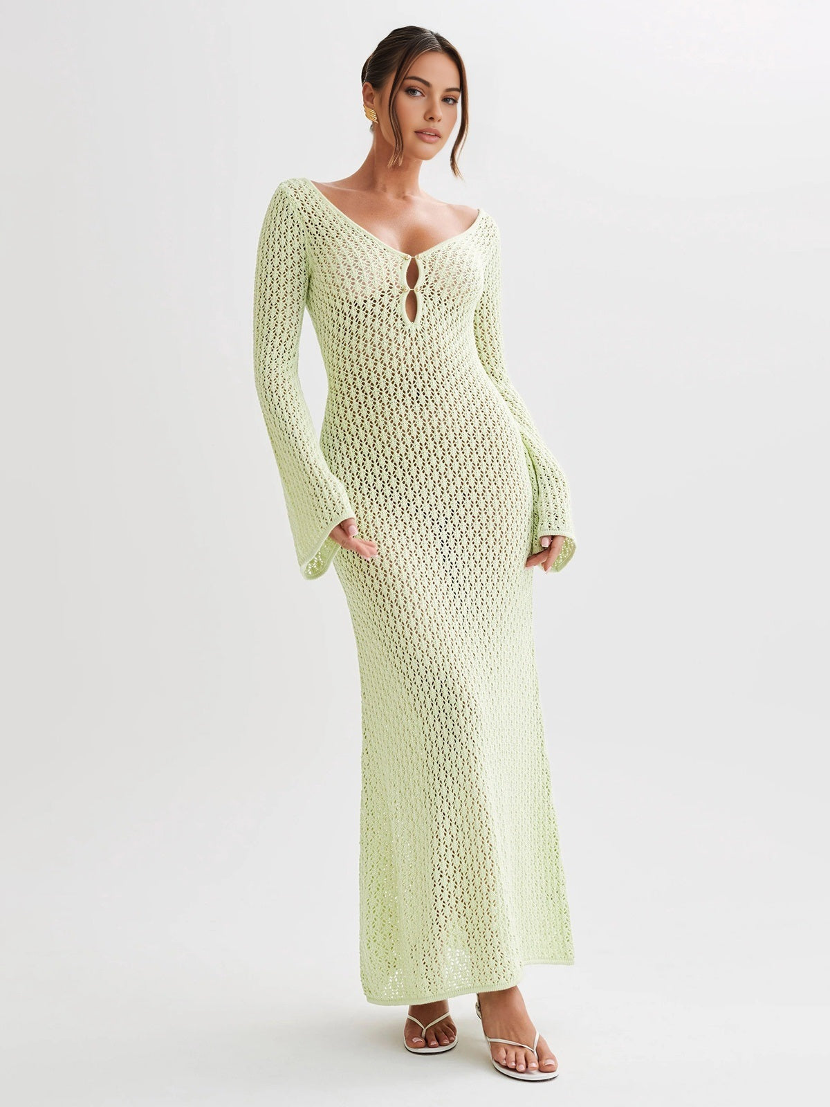 Cover Up Long Sleeve Open Back Long Dress Olympus London