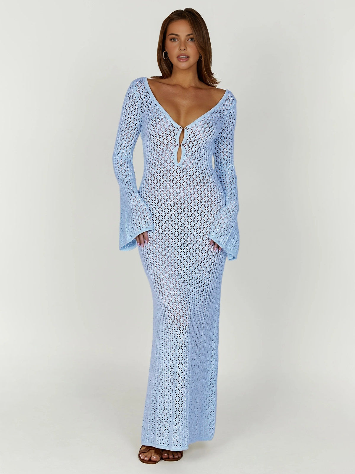 Cover Up Long Sleeve Open Back Long Dress Olympus London