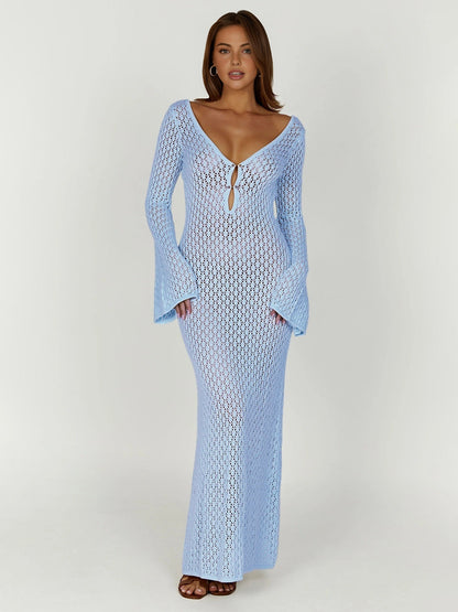 Cover Up Long Sleeve Open Back Long Dress Olympus London