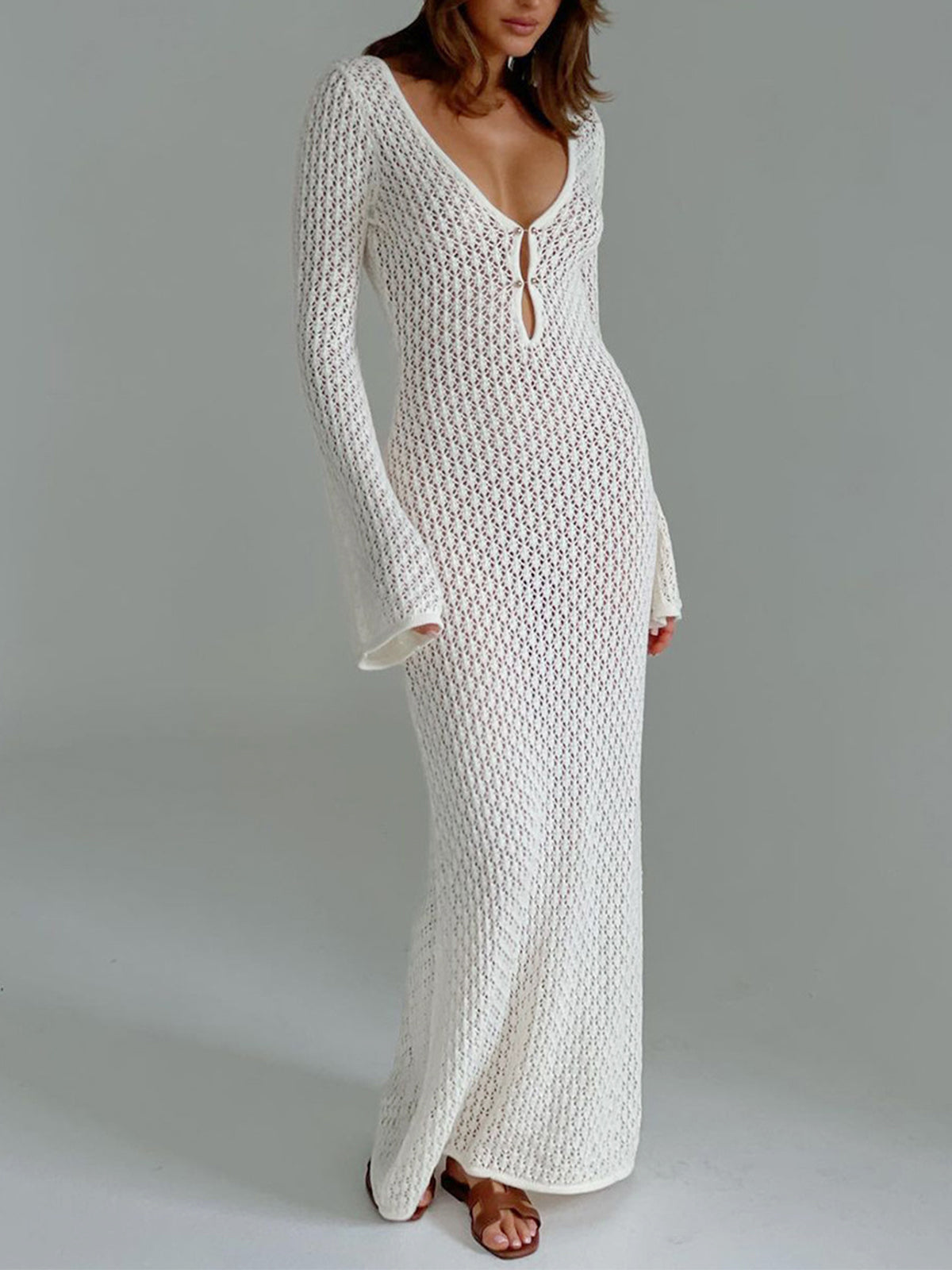 Cover Up Long Sleeve Open Back Long Dress Olympus London