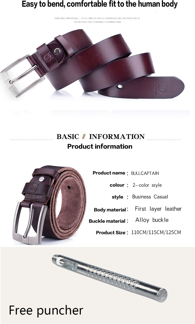 BULLCAPTAIN Genuine Leather Belt for Men Classic Retro