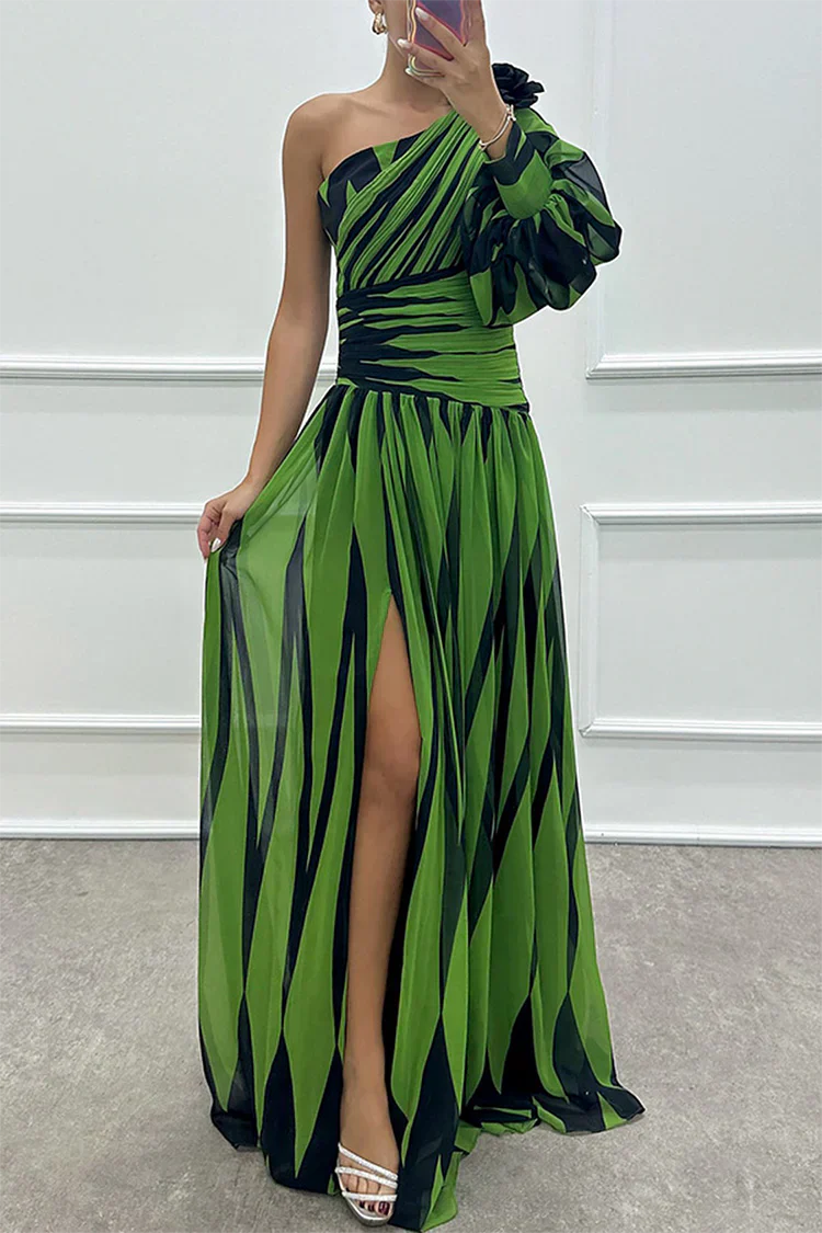 Bonnie™ | Elegant Striped One Shoulder Maxi Dress 1