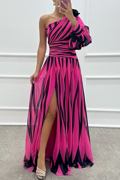 Bonnie™ | Elegant Striped One Shoulder Maxi Dress 2