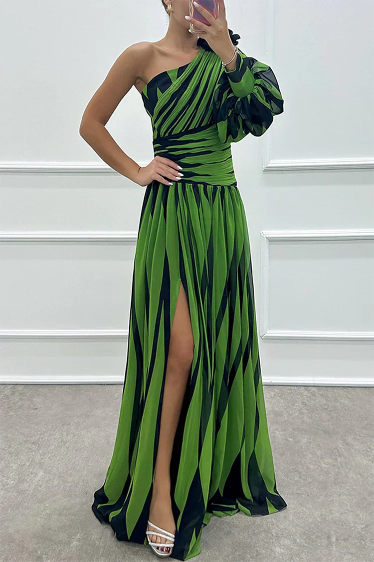 Bonnie™ | Elegant Striped One Shoulder Maxi Dress 6