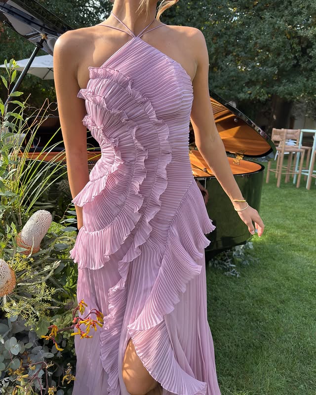 Brooklyn | Women’s Ruffle Halter Maxi Wedding Guest Dress 3