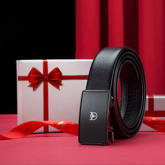 BULLCAPTAIN Genuine Leather Lychee Pattern Belt for Men whit Elegant Gift Box