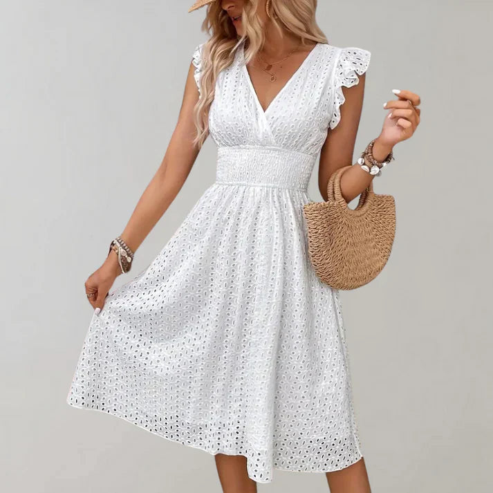 Siri women's flutter sleeves midi dress - front