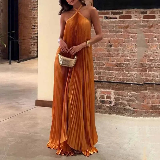 Carmen | Women's Wedding Guest Pleated Halter Maxi Dress Evening 0